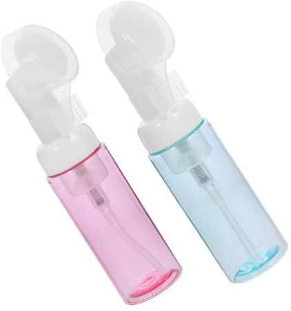 ADOCARN Flacon Mousseur en Plastique 60ml avec Pompe et Brosse, Distributeur Rechargeable pour Voyage et Soin Visage, Lot de 2 Pièces Pratiques