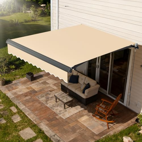Hebitod Toldo eléctrico articulado de 250 x 200 cm, toldo para terraza y balcón con mando a distancia, protección UV extensible, estructura de aluminio, incluye todos los accesorios de montaje, color