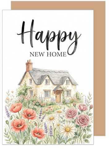 Édition Seidel carte de vœux premium pour nouveau chez soi avec enveloppe. Texte anglais Happy New Home homme femme collègues amis construction maison déménagement (NH123 SW026)