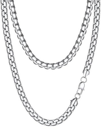 PROSTEEL Cadena Veneciana Plana Plata Collar Hombre Acero Inoxidable Plateado Cadenas Eslabones Planas Veneciano 8mm Ancho Joyas Hombres Mujeres 51cm