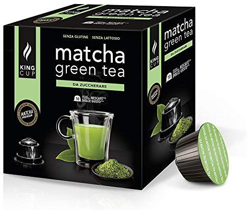 King Cup - 1 Paquet de 10 Capsules de Thé Matcha Sans Sucre, 10 Capsules 100% Compatible avec le Système Nescafè Dolce Gusto de Boisson Aromatisée Thé Matcha, Sans Gluten et Sans Lactose