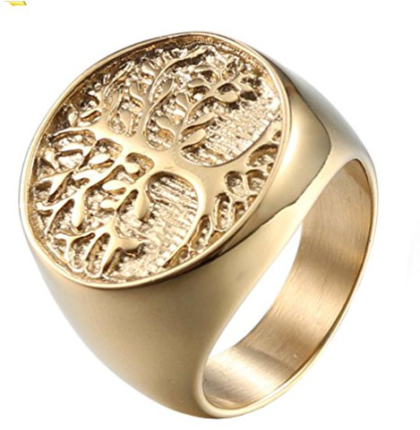 HIJONES Uomo in Acciaio Inox Retro Albero della Vita Sigillo Anello Oro Grande Non-Allergenici Dimensione 17