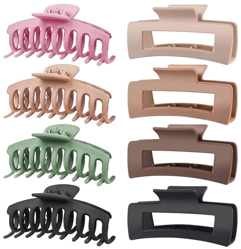 TOCESS 8 Pack Big Hair Claw Clips for Women Large Claw Clip for Thin Thick Curly Hair 90's Strong Hold 4.33 Inch Nonslip Matte Jumbo Hair Clips (8 Pcs)
