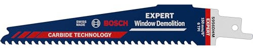 Bosch Professional 1x Hoja de sierra sable Expert `Window Demolition` S 956 DHM (para Madera con metal duro, Longitud 150 mm, accesorios Sierra sable)