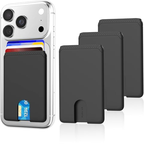 Senose Phone Card Holder, Silicone Anti Slip Out Phone Wallet Stick On Credit Card Holder, Id Card Pouch Compatible for iPhone 13/12 Pro Max Samsung Galaxy Smartphone, 3 Pack (Black)