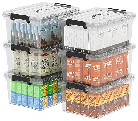 Cetomo 35L*6 Caja de Almacenamiento con Asa, Caja de Plástico con Tapa y Cierre Seguro, Contenedor de Almacenamiento Grande, Duradera, Apilable, Resistentes, Transparente, Paquete de 6 de 35L