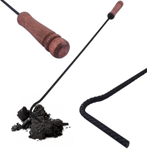 BAUSTER® Feuerhaken mit Holzgriff 76 cm Schüreisen Schürhaken Glutkratzer Kaminzubehör Kaminbesteck Stocheisen Aschenkratzer Robust