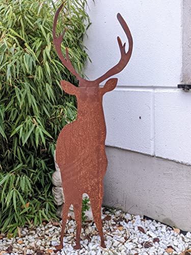 Zen Man Figures de jardin en métal rouillé - 1,6 mm - Cerf - 031858 - L35H104 cm