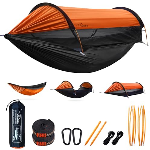 Travel Bird Camping Hammock Tent with Mosquito Net and Sunshade, Extra Large for 2 Person, Lightweight Hanging Hammocks Tree Straps, Bivvy Ground Tent for Outside, Hiking, and Travel