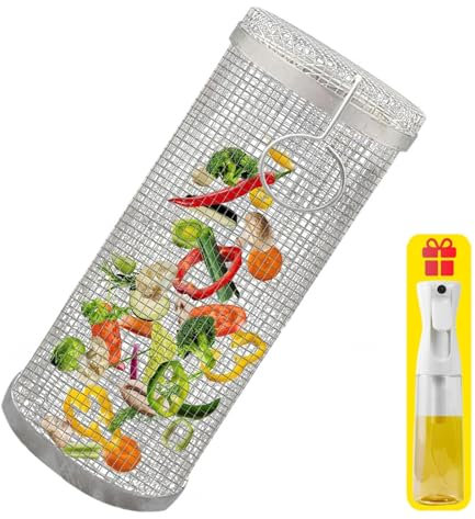 Paniers De Cuisson pour Barbecue ， MatéRiau en Acier Inoxydable Tube Filet Barbecue ， pour RôTir Toutes Sortes De Viandes (Livré avec Un PulvéRisateur D'Huile De 300 ML),1pcs