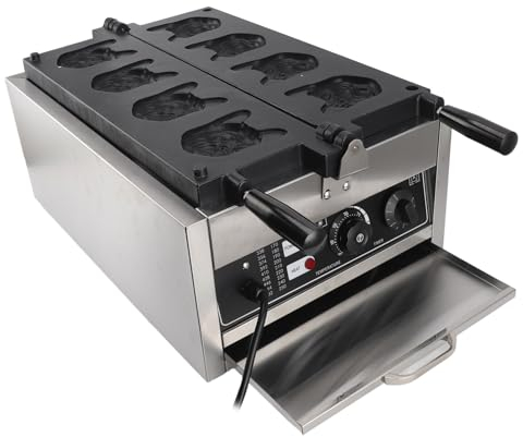 Máquina para hacer gofres, 8 moldes con recubrimiento antiadherente, doble cara, calentamiento, forma de Bulldog, alta potencia, calentamiento (Enchufe de la UE)