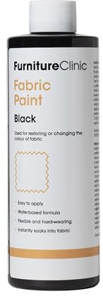 Furniture Clinic Fabric Paint - Use to Restore or Change the Colour of Upholstery, Soft Furnishings, Car Interiors - Easy to Use - Works on All Fabrics (Black, 250 ml)