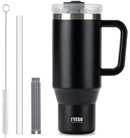 Kaffekuppen Travel Mug med handtag, 40oz tumbler med låsbart lock, rostfritt stål vakuumisisolerad vattenflaska med halm, läcksäker och bärbar Travel Cup för varma och kalla drycker (svart)