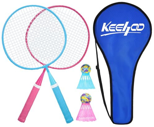 KH Federball Set Badminton Schläger Set of 2 oder 4 für Erwachsene Kinder, Schläger, Federbälle und Tragetasche im Lieferumfang