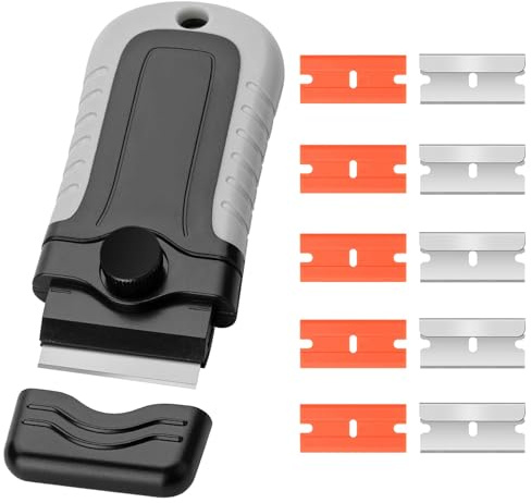 Forbabe Plastskrapa, glaskeramikskrapa med ergonomiskt handtag hällskrapa med 5 rostfritt stål och 5 plastblad kökssskrapa för rengöring av spishällar, ugn, induktionshäll