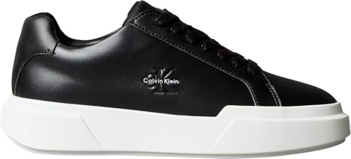Calvin Klein Donna Sneakers con Suola Preformata Chunky Laceup in Pelle, Nero (Black/Bright White), 39