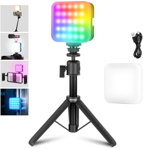 NEEWER Éclairage Vidéo RGB Magnétique avec Trépied de Bureau & 3 Griffes de Type Flash, RGB 360°, IRC97+/20 Scènes/2500K-8500K, Batterie Rechargeable 2000mAh pour Photographie et Enregistrement, RGB61