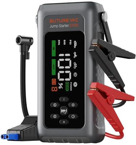 5000A Jump Starter Power Pack with 150PSI Air Compressor, Car Battery Booster Jump Starter for 12V Vehicle(Up to All Gas/9L Diesel), Jump Pack with Flashlight, Force Start, Gloves