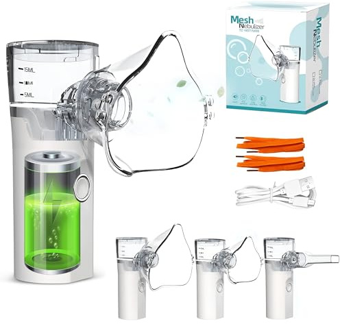 Portable Silent Aerosol with Adjustable Spray Modes - USB Rechargeable Hand Held Nebulizer - Low Noise Mesh Nebulizer for Adults and kids - Portable Steam Inhaler Breathing Kit with Fine Particle