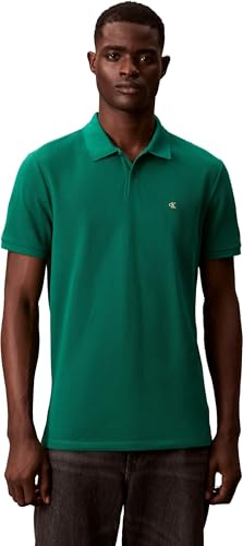 Calvin Klein Men’s Short Sleeve Monogram Pique Cotton Polo Shirt, Pink (Deco Green), L