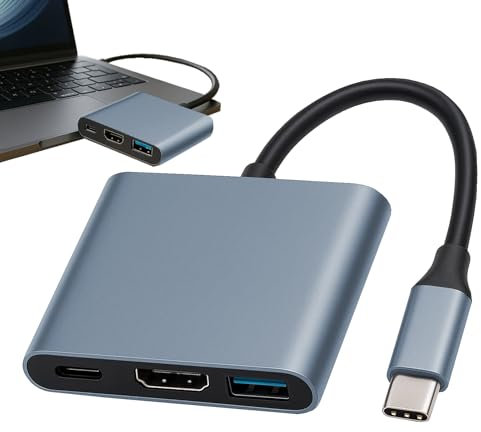 Huybaa Adattatore da USB C a HDM1, adattatore 3 in 1 da USB C a HDM1 4K, convertitore AV multiporta USB 3.0 tipo C 4K per smartphone/proiettore/monitor