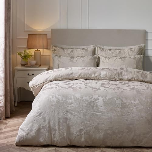 Catherine Lansfield Opulent Jacquard Double Duvet Cover Set with Pillowcases Champagne Gold