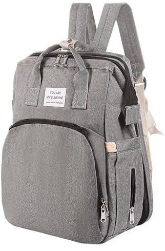 BREEZENEST Multifunctional Baby Changing Backpack – Waterproof Oxford Cloth Diaper Bag with Insulated Bottle Pocket, Multiple Compartments & Changing Mat – Black (Grey)