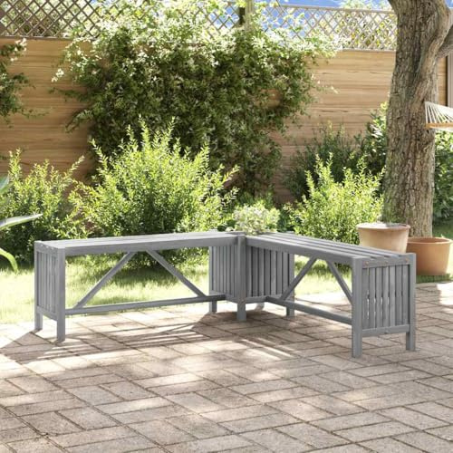 WSJHUHK Banc d'angle de jardin avec pot de fleurs en bois d'acacia massif Gris 117 cm