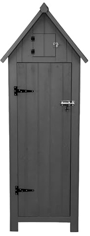 Abri de Jardin en Bois Gris 66 x 46 x 178 cm Cabane Cabanon Toit en Asphalte - Imperméable - Espace Extérieur Stockage Rangement Jardin Outils - [Kit de Fixations & Cadenas Inclus]