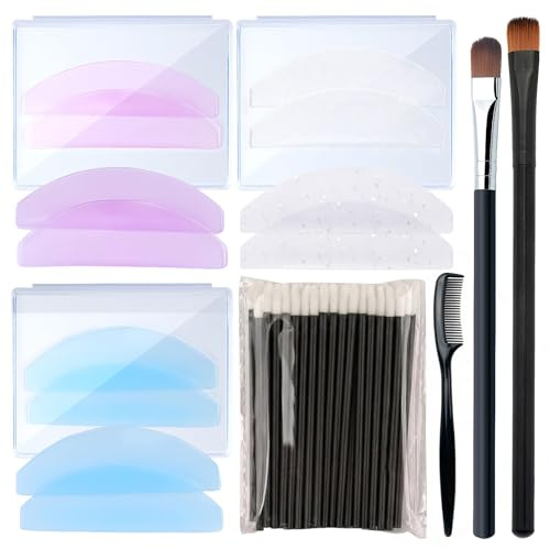 Lash Lift Kit, 3 Pairs 1mm Thin Lash Lift Shields Flat & Pads with Cotton Swabs,Eyeshadow Brush,Eyelash Comb - No Glue,Reusable & Skin-Friendly Adhesive for Perfect Curl