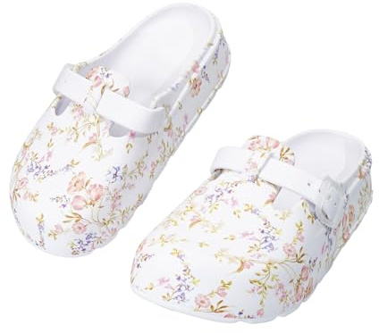 JOMIX Zoccoli Donna in EVA Leggeri Sabot Chiusi con Fibbia Regolabile Fantasia Floreale Suola Antiscivolo Semi-Impermeabili e Lavabili per Casa Giardino Mare Tacco 4 cm