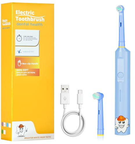 Vicloon Brosses à Dents Électriques pour Enfants, Brosse Electrique Rechargeable Livrée avec 2 Têtes de Brosse Interchangeables Minuterie 18000 Mouvements de Brossage 3 Modes Étanchéité IPX7, Bleu