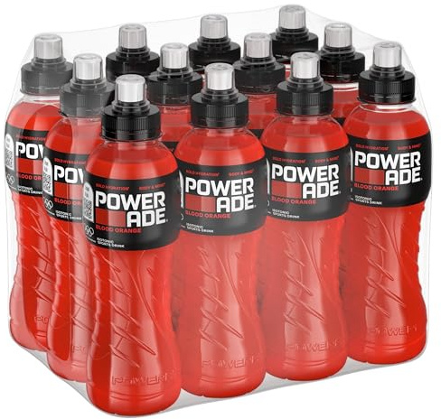 Powerade Blood Orange Sport Drink – 12 Bottiglie da 500 ml, Bevanda Isotonica, Bottiglia Ergonomica in PET 100% Riciclabile con Tappo Sport, Soluzione di Carboidrati e Elettroliti