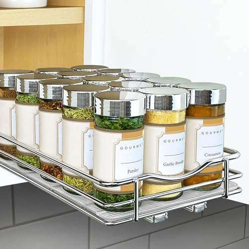 LYNK PROFESSIONAL® Slide Out Spice Rack Pull Out Cabinet Organizer 6-1/4 inch Wide, Chrome