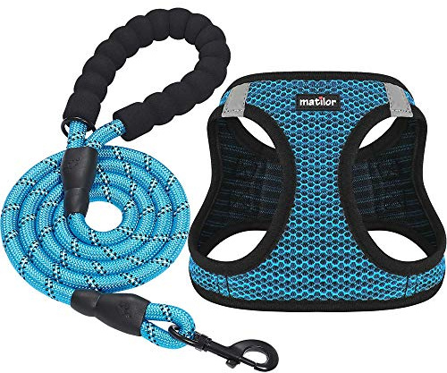 matilor Hundegeschirr, einfach anzulegen, atmungsaktiv, für Welpen, Katzen, Hunde, Geschirr für kleine und mittelgroße Hunde, blau