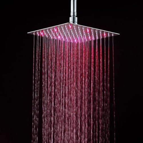 Soffione doccia ultraslim quadrato con led cromoterapia acciaio inox satinato 20x20 cm VEGAS