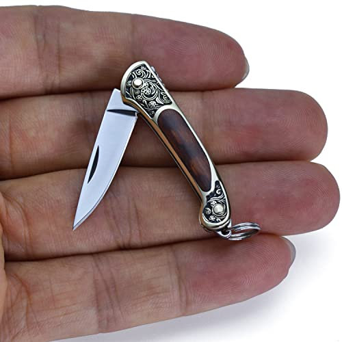 POCRROP Minikniv – fickkniv liten fällkniv EDC kniv utomhus fickkniv för nyckelringen (ormträ)