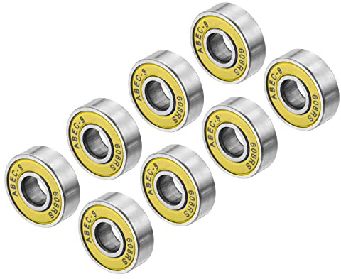 PATIKIL Skateboard Cuscinetti, 8pz 608RS Profonda Scanalatura Sfera Cuscinetti per Roller Inline Pattini Longboard Scooter, Giallo