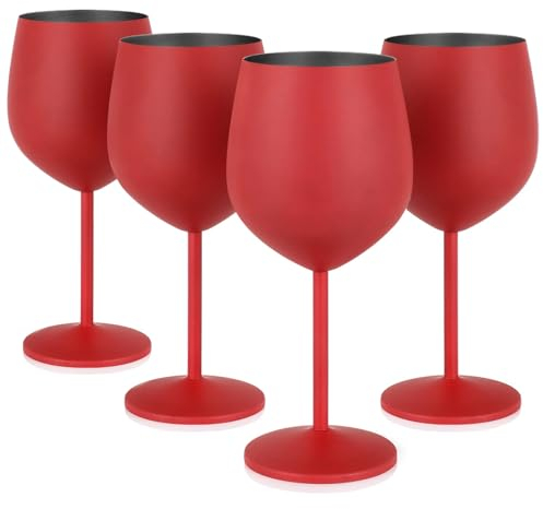 Livole Rotweingläser Set, 18Oz 550ml Weingläser aus Edelstahl, Champagner Gläser, Pokale Groß Bauchig, Cocktailgläser mit Stiel, Wine Glass Set für Cocktails, Rotwein, Rot (4er Pack)