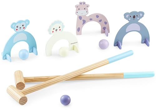 Mamabrum, Holz Cricket Spielset, Niedliches Tiermotiv, Cricket Komplettset, Crocket Spiel Outdoor Kinder, Cricket Set Spiel Kinder Outdoor