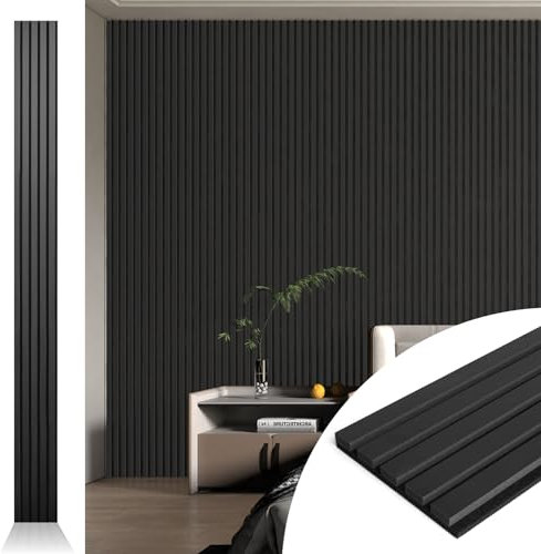 Art3d 4 Stück - 272 x 20 cm Lamellen Akustikpaneel für Wand und Decke 3D geriffelte schallabsorbierende Platte mit Holz-Finish Schwarz