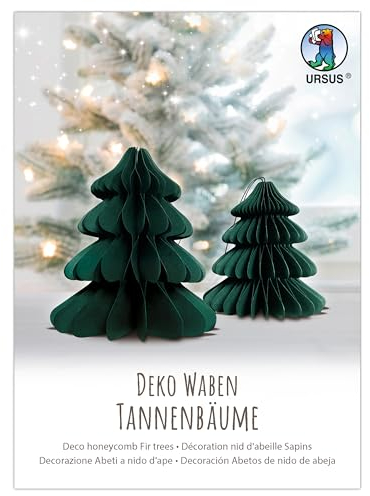 Ursus 24290002F - Deko Waben Tannenbäume, Wabenball Dekoration zu Weihnachten, 2 Stück in verschiedenen Größen, Grün, zum Aufhängen oder Hinstellen