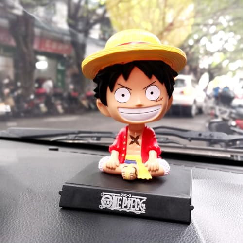 ZKTSRY One Piece Bobbleheads Anime Luffy Action Figure，Shaking Head Phone Bracket, Car Dashboard Decorative，Classics Anime Figures Model for Home, Car, Desk and Computer Decorations (LUFFY)