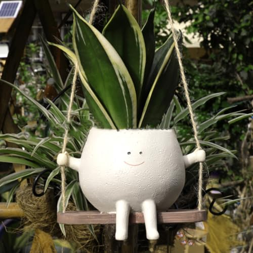 JJIW Pot de fleurs suspendu suspendu avec balançoire et visage souriant, pot suspendu pour plantes succulentes (style 1)