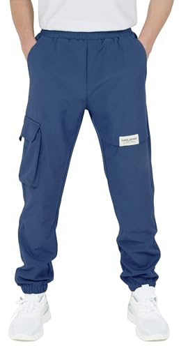 CAMLAKEE Pantalon de Randonnée Softshell Enfants Garçons Pantalon Cargo Extérieur Imperméable Pantalons de Jogging de Marche avec Taille élastique Marine 10-11 Ans Taille: 150
