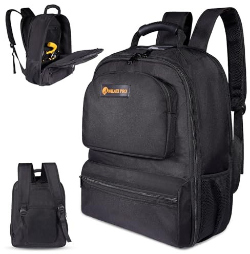 WILAXI PRO Werkzeugtasche Rucksack, robuster Werkzeug-Rucksack mit wasserdichtem geformtem Boden, Elektriker-Arbeitspaket für Handwerkzeuge, mehrere Taschen, Werkzeugaufbewahrung, Organizer für
