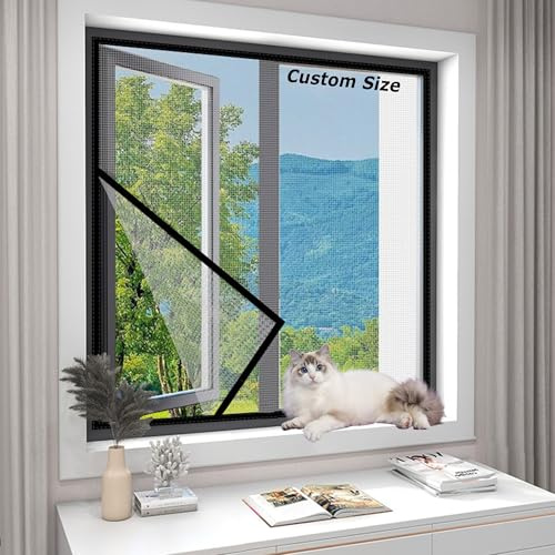 Custom Size Window Screen Net for Cat, Self-Adhesive Window Mesh for Bedroom Kitchen, Window Insect Netting Balcony Window Protection, Cat Proof Window Scree