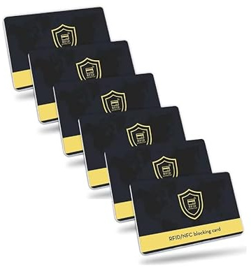 RFID Blocking Card 6 Pack, Debit Credit Card Protector, Anti-Theft Contactless NFC Blocker, Entire Wallet Protection - Over 50% More Shielding Protection Than Standard 5cm Shielding Cards