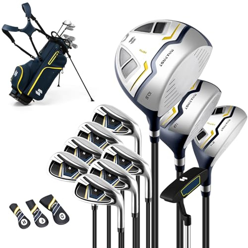 LIFEZEAL Set Completo da Golf da Uomo, con Borsa Professionale, 10 Mazze, Driver, Ferri, Hybrid, Fairway, Putter, 3 Coperchi Protettivi, Ambidextro, Attrezzatura per Principianti e Professionisti
