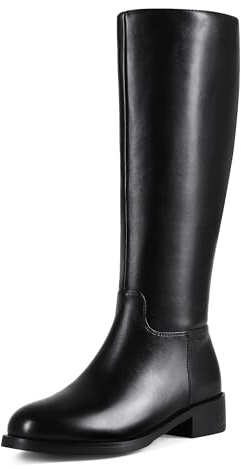 Abbleet 2026NEW Knee High Boots Winter Wide Calf Black Boots for Women Round Toe Side Zipper Low Block Heel Boots with Tall